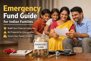 Emergency Fund Guide illustration showing Indian family,