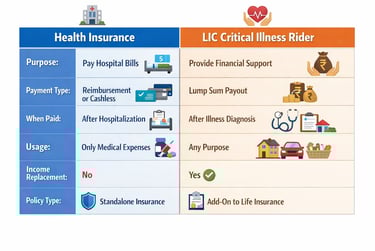 Health Insurance vs LIC Critical Illness Rider – Key Differences