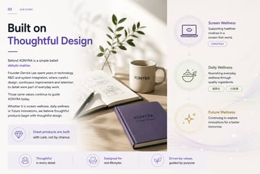 XONYRA illustration showing thoughtful design behind screen wellness and daily wellness.