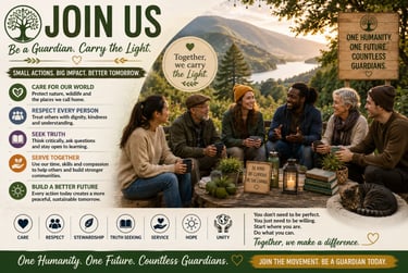 Diverse group of people outdoors for a community guardianship movement promoting sustainability and unity.
