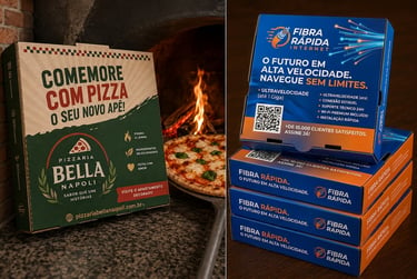 cardápio e caixa de pizza personalizada