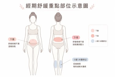 經期舒緩重點部位示意圖