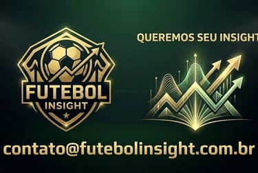 Página de Contato Futebol Insight: e-mail contato@futebolinsight.com.br e redes sociais. Parcerias e anúncios.