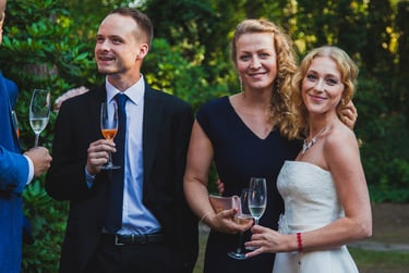 Bride with wedding guests.