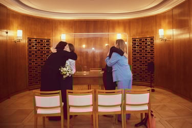 Wedding witnesses congratulating the newly married couple.