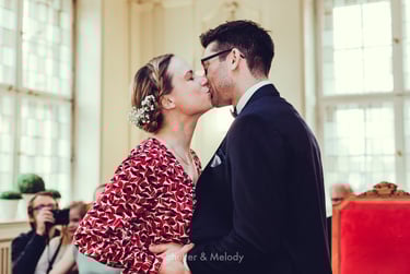 First kiss as husband and wife in a civil registry..