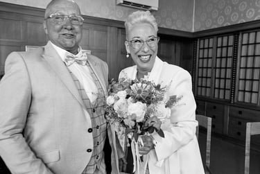 Happy bride and groom after wedding ceremony.