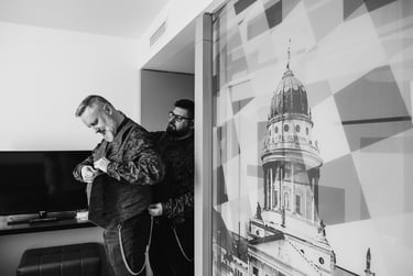 A gay couple getting ready for their wedding.