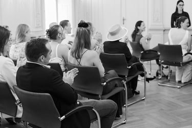Wedding guests clapping after civil ceremony.