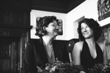 A lesbian couple getting married.