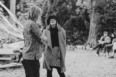 Wedding guests talking to each other.