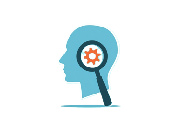 a person's head with a magnifying glas representing a vision icon