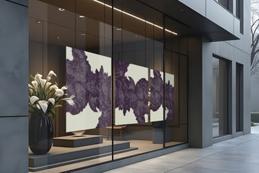 Bestattungsinstitut-Schaufenster mit Kunst-Plakaten