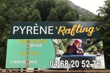 Panneau Pyrene Rafting au pont d’Aliès