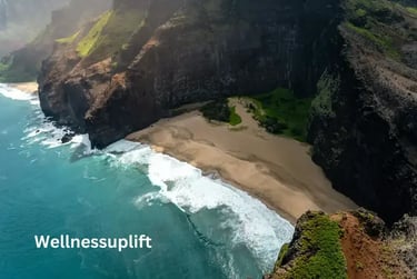 Scenic view of ocean waves crashing on a sandy beach, representing the tranquility of nature for wel