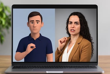 tela de um notebook mostra duas pessoas num chat de vídeo: um homem animado e uma mulher