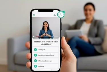 Celular mostrando curso de libras com um relógio por que pode ser acessado qualquer hora