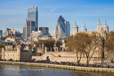Tower of London and modern architecture, London, UK, photography by Philip Preston.