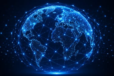 Digital network infrastructure representing worldwide computer networking and business communications