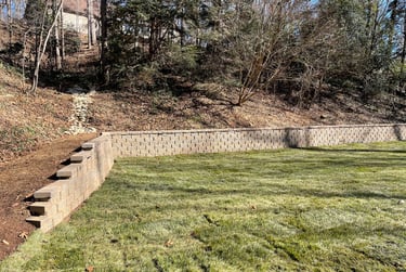 Block retaining wall installation in Catawba County NC for slope stabilization