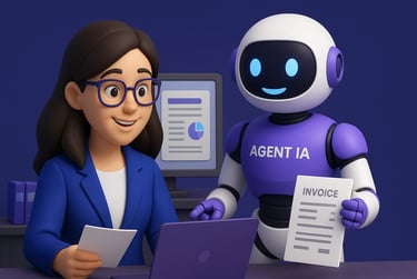Automatisation administrative et IA : un robot Agent IA aide une employée FINEXALYS à gérer des factures électronique 2026