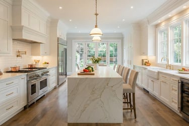 Chef's kitchen with eat in island.