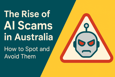 AI scam alert in Australia showing a hacker using deepfake and chatbot tools to impersonate victims
