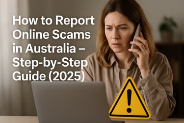 "A person using a laptop and smartphone to report an online scam on an Australian government websit