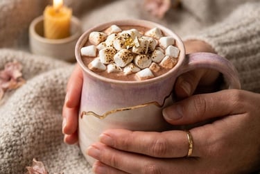 Handmade Sakura collection pottery mug with 24k gold luster detailing