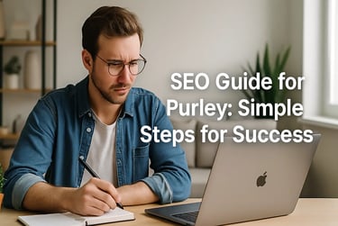 Man working on laptop while learning SEO guide for Purley