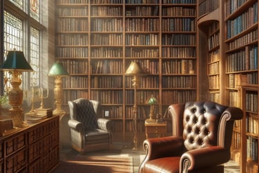 a chair and a chair in a library