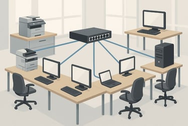 Instalación de un área de red local en una oficina donde todos los equipos informáticos se conectan