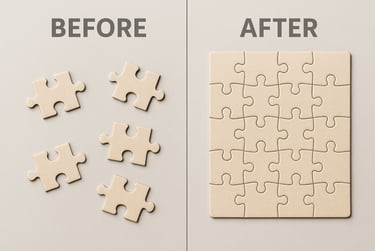 Puzzle before and after – symbolising the path and result of holistic IP management
