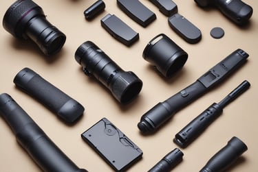 camera grip accessories layed on a table 
