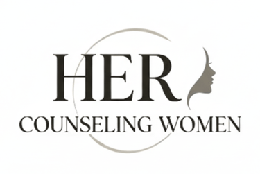 Logo for Her Counseling Women showing a woman's face with a circle behind the word "Her"