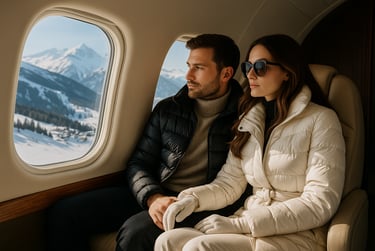 Coppia romantica in volo verso Courchevel.