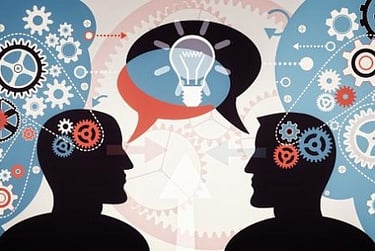 two people with gears and gears in their heads