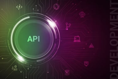 Ilustrasi tombol digital dengan tulisan API untuk pengembangan integrasi sistem