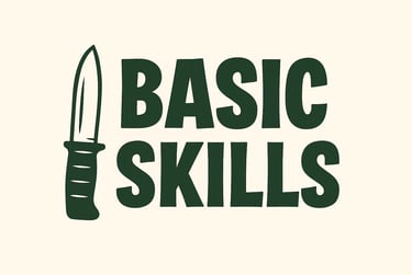 Basic Survival Skills section banner with knife icon — fundamental wilderness skills, bushcraft basics, prepping knowledge