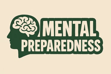 Mental Preparedness header image with brain and mountain icon, focused on survival mindset, emotional resilience, and decisio