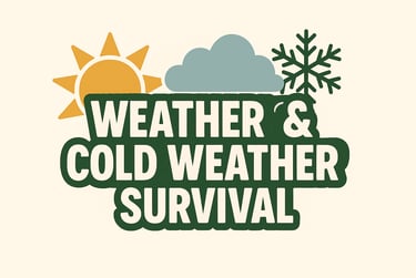 Weather Survival banner with sun, cloud, snowflake — cold weather prepping, outdoor survival in harsh climate header image