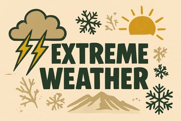 Extreme Weather category header with icons for storms, snow, and sun, covering survival strategies for harsh outdoor conditio