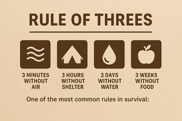 Survival rule of threes chart for air shelter water and food