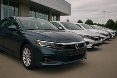 Concesionario con coches nuevos aparcados, símbolo de la caída de matriculaciones en España 2019-202