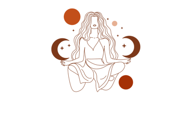 a woman sitting in a lotus position with moon