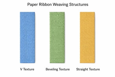 Three paper ribbon weaving structures: V-texture, Beveling texture, and Straight texture by Hanxia F