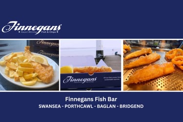 Advert for Finnegans fish and chips Porthcawl