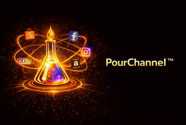 Pour Channel visual showing system that distributes products across multiple sales platforms