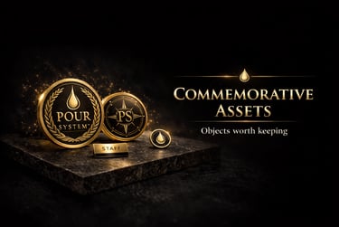 Commemorative assets visual showing coins, pins and merchandise used for legacy and tribute branding
