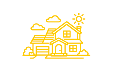 yellow icon of a house for family owned and operated skip bin hire service since 2013